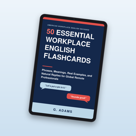 50 Essential Workplace English Flashcards on a tablet — PDF instant download